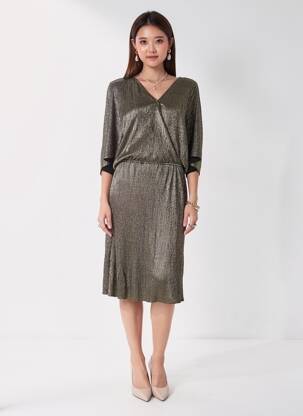 Robe mi-longue manches courtes manches courtes or AKOZ DE TOI femme