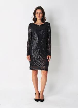 Robe courte coupe fluide manches longues noir JOLIFLY & JUSTINE Y femme