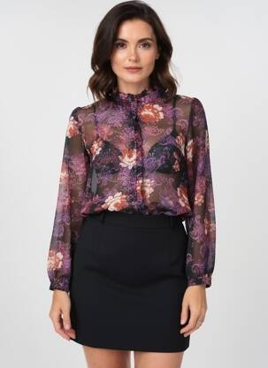 Chemisier imprimé fleurs manches longues noir PEACE N'LOVE femme