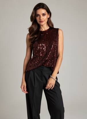 Top coupe cintrée sans manche marron JS MILLENIUM femme
