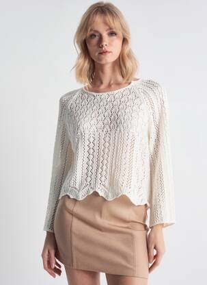 Pull coupe droite manches longues blanc ONLY femme