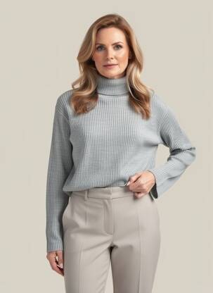 Pull col roulé tissage chiné manches longues gris FELINO femme