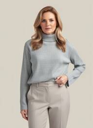 Pull col roulé tissage chiné manches longues gris FELINO femme