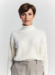 Pull col roulé tissage côtelé manches longues beige FELINO femme