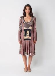 Robe mi-longue imprimé fantaisie manches longues marron CARLOPIK femme