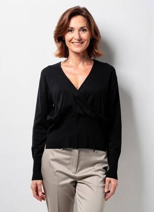 Pull col v manches longues noir CLAUDE DE SAIVRE femme