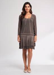 Robe mi-longue manches longues manches longues marron MALOKA femme