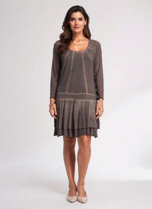 Robe mi-longue manches longues manches longues marron MALOKA femme