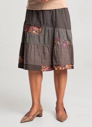 Jupe mi-longue stretch marron JAC JAC femme