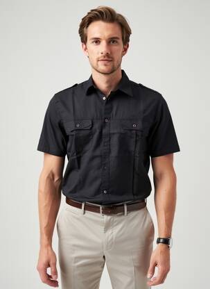 Chemise manches courtes poches noir DELAHAYE homme