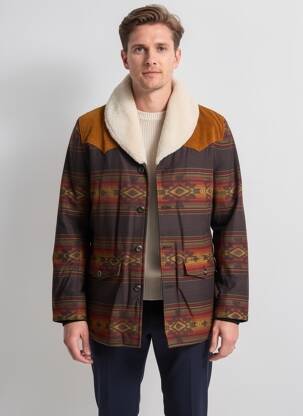 Manteau long finition intérieure fourrure synthétique sans capuche noir IRON AND RESIN homme