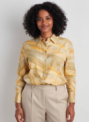 Chemisier tissage crêpe manches longues orange YAYA femme