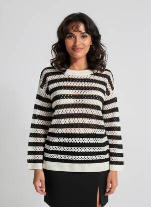 Pull maille ajourée manches 3/4 noir STREET ONE femme