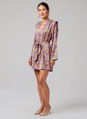 Robe courte manches longues manches longues beige ALMAE femme