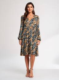 Robe mi-longue imprimé fantaisie manches longues noir LOLA ESPELETA femme