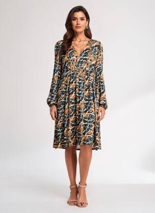 Robe mi-longue imprimé fantaisie manches longues noir LOLA ESPELETA femme