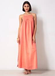 Robe longue tissage crêpe fines bretelles rose SUPERDRY femme