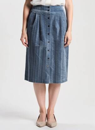Jupe mi-longue stretch bleu SEE U SOON femme