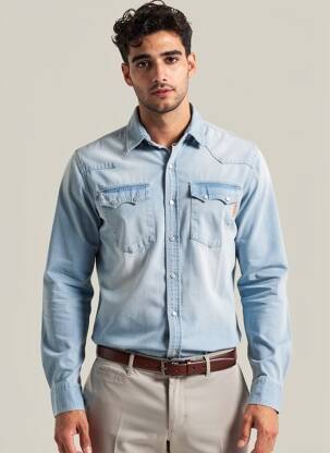 Chemise manches longues coupe cintrée bleu IRON AND RESIN homme