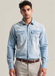 Chemise manches longues coupe cintrée bleu IRON AND RESIN homme