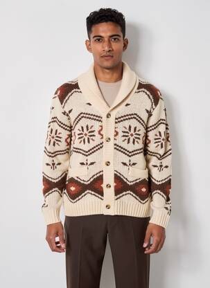 Gilet manches longues col châle beige IRON AND RESIN homme