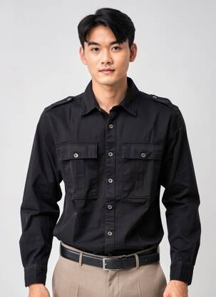 Chemise manches longues coupe droite noir IRON AND RESIN homme