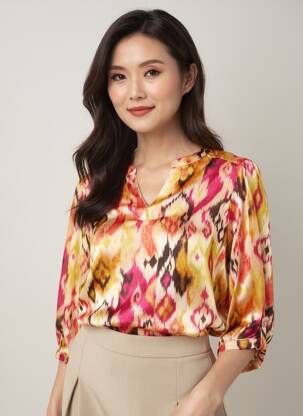 Blouse tissage popeline manches 3/4 jaune JULIE GUERLANDE femme