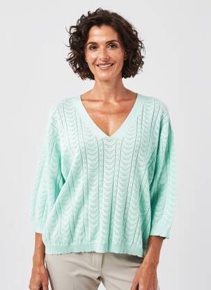 Pull maille ajourée manches 3/4 vert JULIE GUERLANDE femme