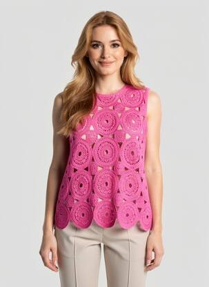 Pull maille ajourée sans manche rose C'EST BEAU LA VIE femme