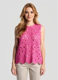Pull maille ajourée sans manche rose C'EST BEAU LA VIE femme