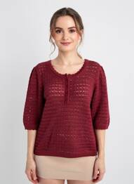 Pull maille ajourée manches 3/4 rouge C'EST BEAU LA VIE femme