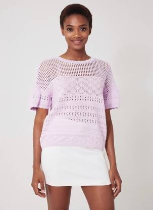 Pull maille ajourée manches courtes violet C'EST BEAU LA VIE femme