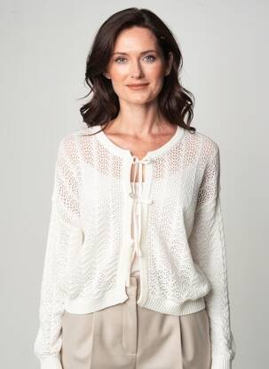 Gilet manches longues col rond blanc JULIE GUERLANDE femme
