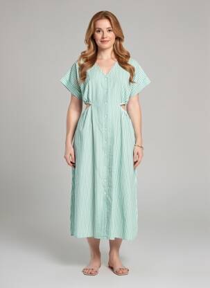 Robe longue manches courtes manches courtes vert C'EST BEAU LA VIE femme