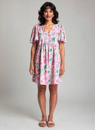 Robe courte coupe évasée manches courtes violet C'EST BEAU LA VIE femme