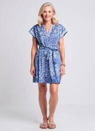 Robe courte manches courtes manches courtes bleu JULIE GUERLANDE femme