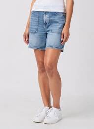 Short tissage denim taille haute bleu C'EST BEAU LA VIE femme