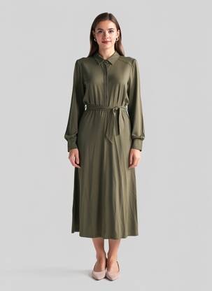 Robe mi-longue manches longues manches longues vert RAGWEAR femme