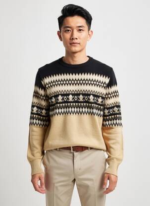 Pull tissage jacquard manches longues beige RAGWEAR homme