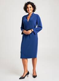 Robe mi-longue manches longues manches longues bleu CONCEPT K femme