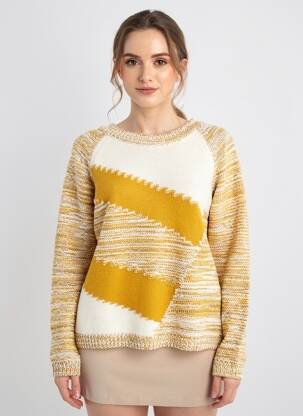 Pull tissage chiné manches longues jaune DIANE LAURY femme