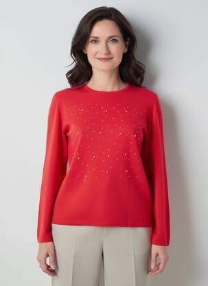 Pull coupe cintrée manches longues rouge QUATRE VINGT JOURS femme