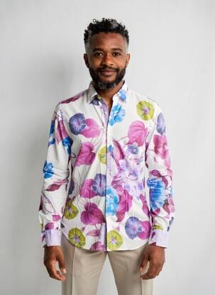 Chemise manches longues imprimé fleurs violet EUROPANN homme