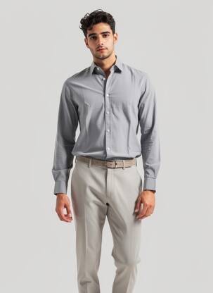 Chemise manches longues coupe cintrée gris EUROPANN homme