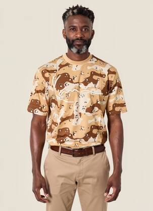 T-shirt broderie manches courtes beige KARL KANI homme