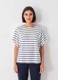 T-shirt coupe droite manches courtes bleu ELLE EST OU LA MER femme