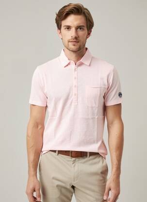 Polo coupe cintrée manches courtes rose clair EUROPANN homme