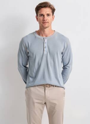 T-shirt col tunisien manches longues bleu IRON AND RESIN homme
