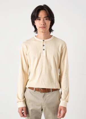 T-shirt col tunisien manches longues beige IRON AND RESIN homme