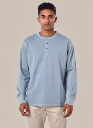 T-shirt col tunisien manches longues bleu IRON AND RESIN homme